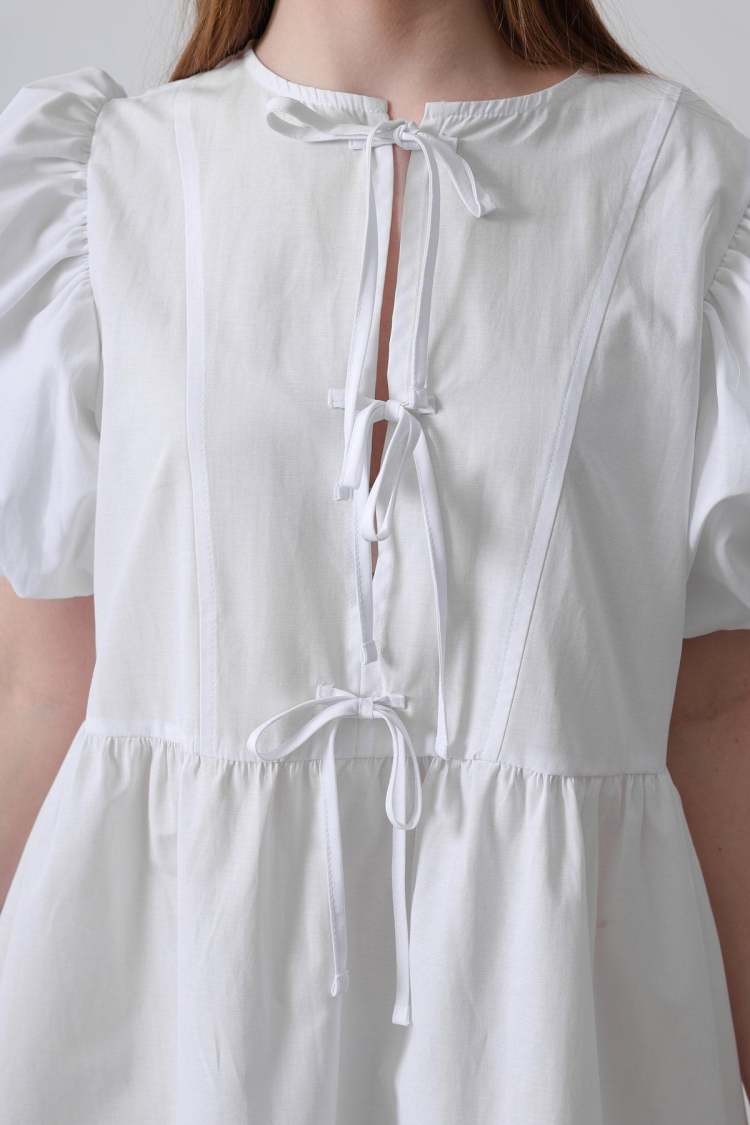 Balloon Sleeve Ribbon Detailed Dress -