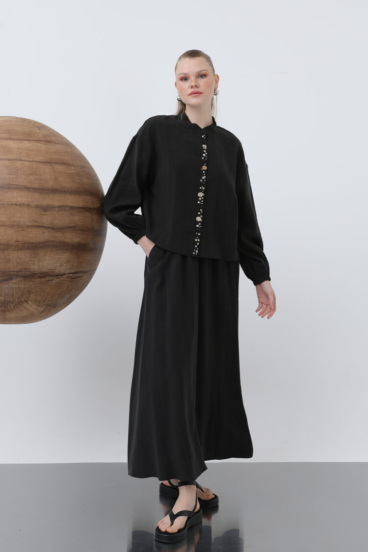 Women's Pat Part Seashells Embroidered Baby Collar Skirt Suit - Puane - Globality Store - Women Clothes Wholesale Turkey