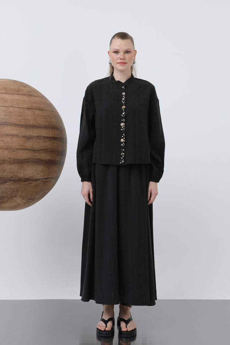Women's Pat Part Seashells Embroidered Baby Collar Skirt Suit