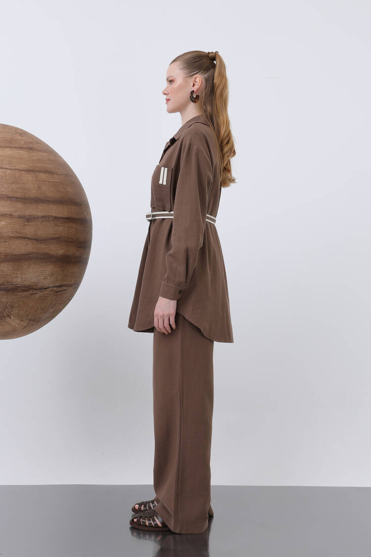 Women's Waist Ruched And Pocket Detailed Shirt And Pants Set