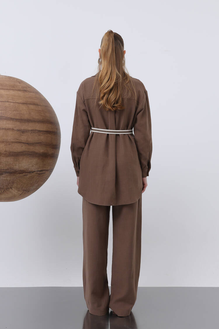 Women's Waist Ruched And Pocket Detailed Shirt And Pants Set