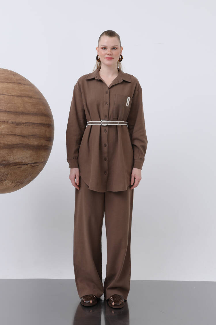 Women's Waist Ruched And Pocket Detailed Shirt And Pants Set