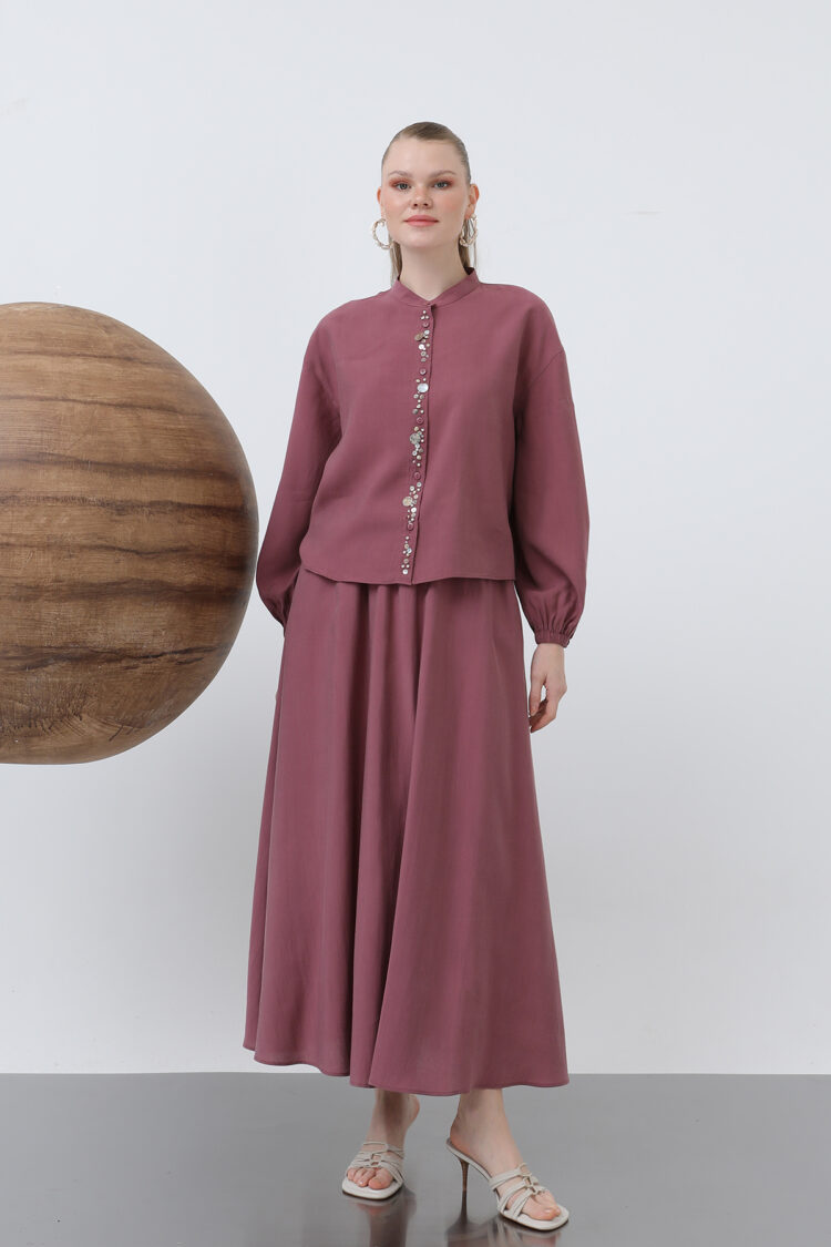 Women's Pat Part Seashells Embroidered Baby Collar Skirt Suit - Puane - Globality Store - Women Clothes Wholesale Turkey