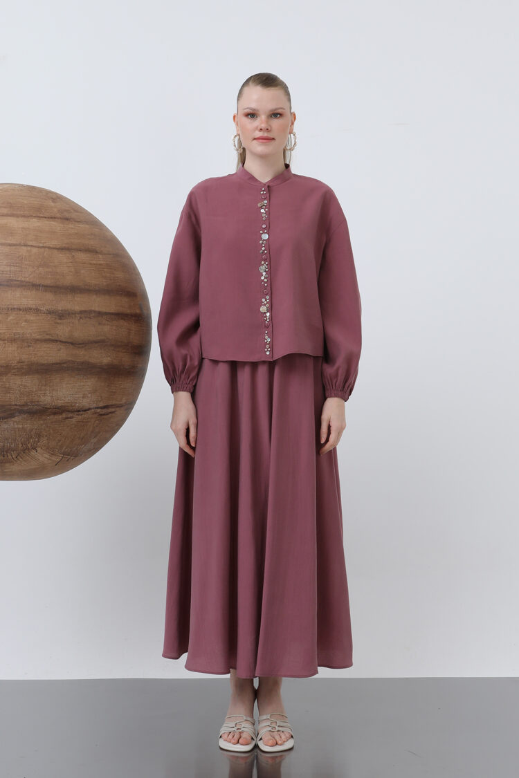 Women's Pat Part Seashells Embroidered Baby Collar Skirt Suit