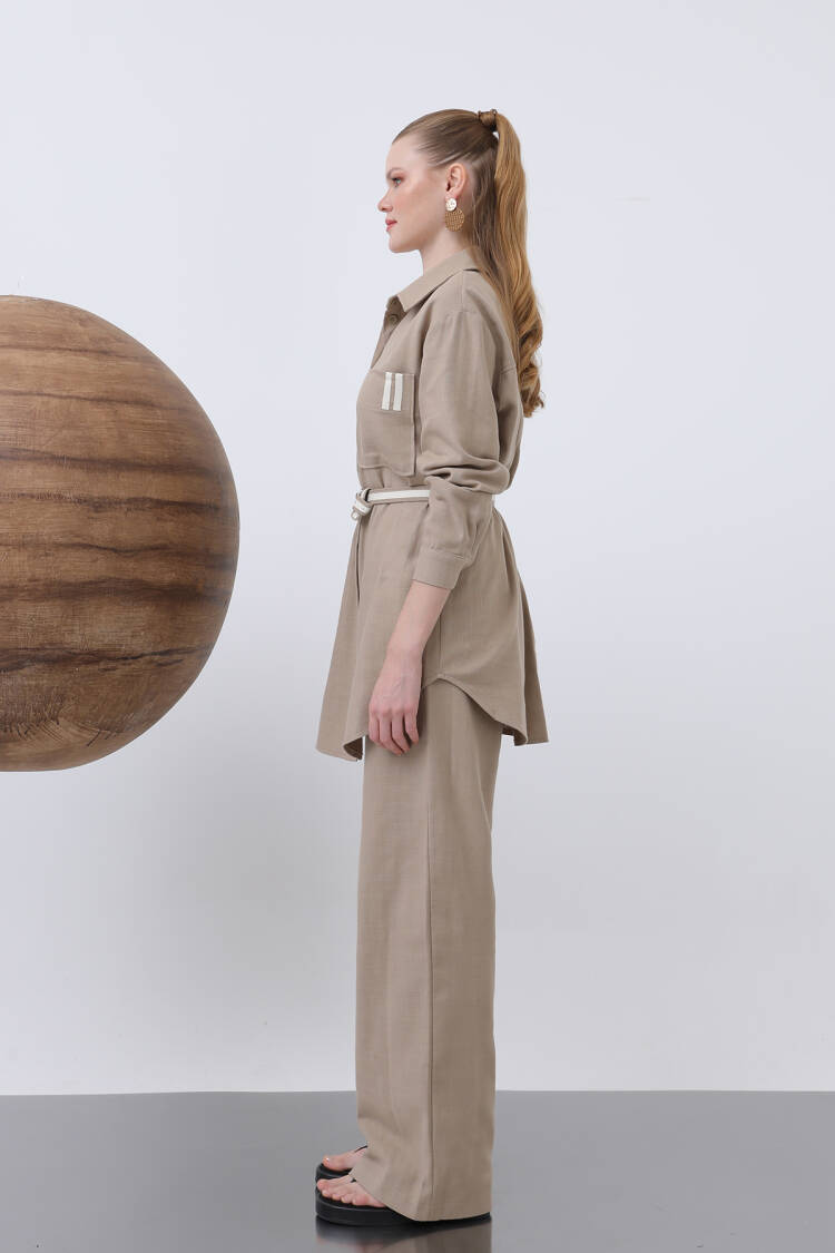 Women's Waist Ruched And Pocket Detailed Shirt And Pants Set