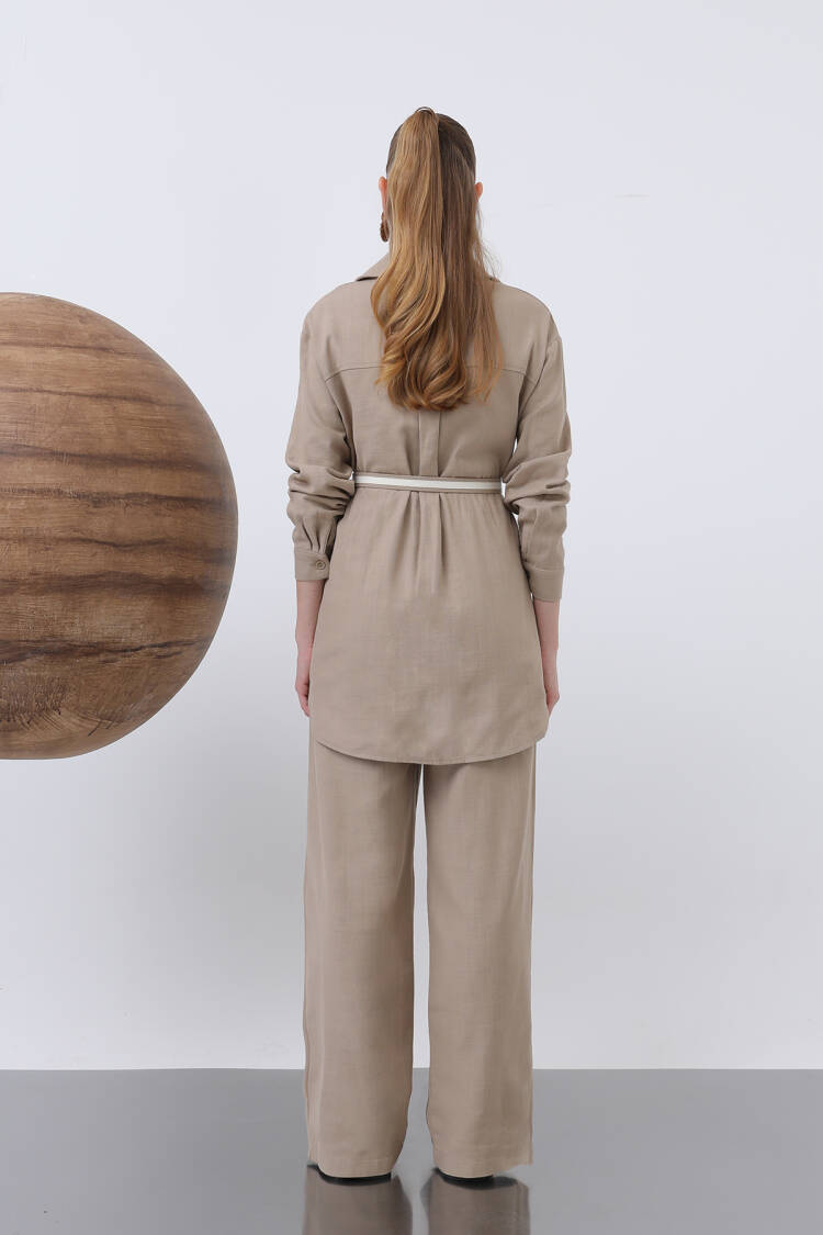 Women's Waist Ruched And Pocket Detailed Shirt And Pants Set