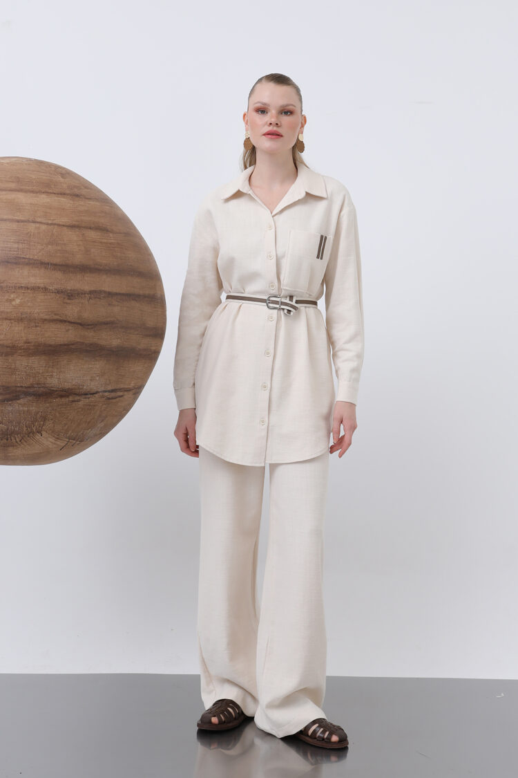 Women's Waist Ruched And Pocket Detailed Shirt And Pants Set - Puane - Globality Store - Women Clothes Wholesale Turkey