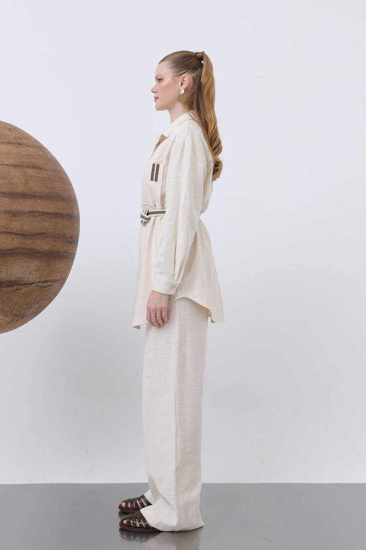 Women's Waist Ruched And Pocket Detailed Shirt And Pants Set