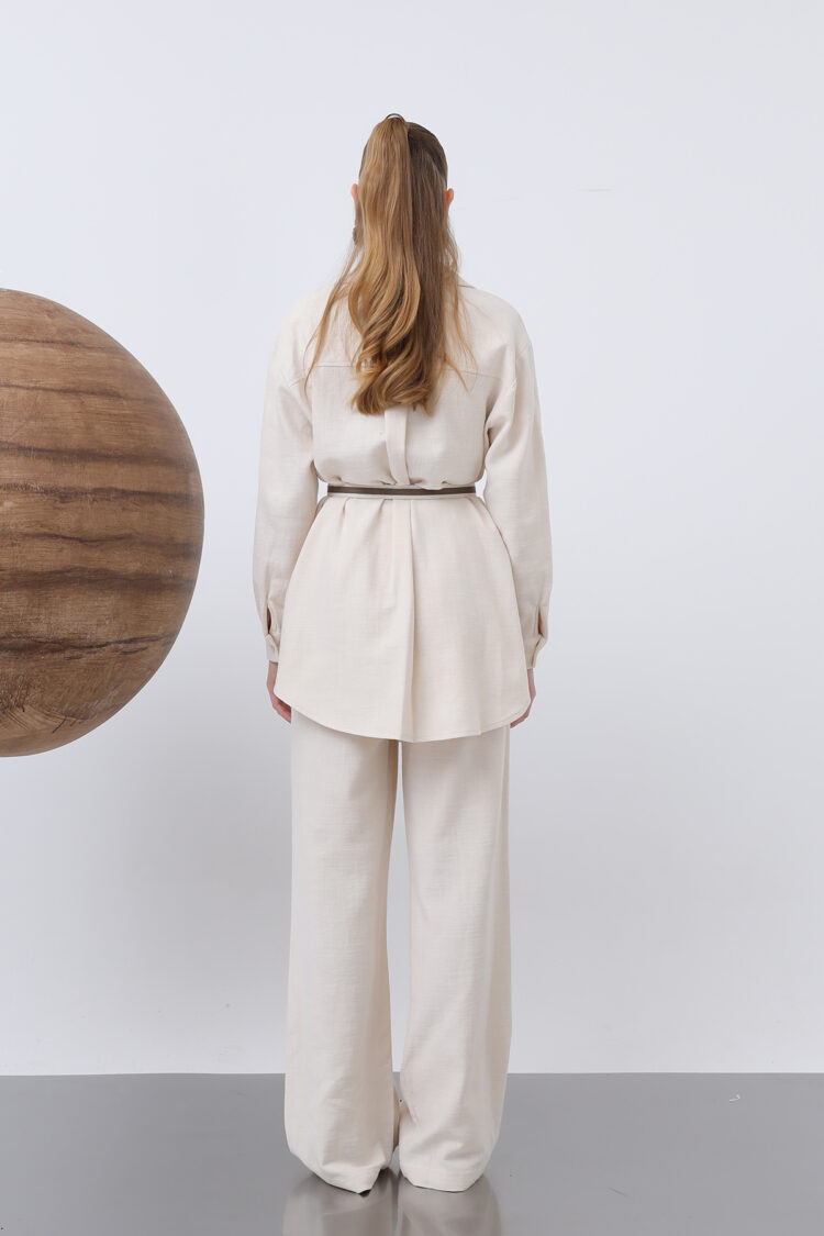 Women's Waist Ruched And Pocket Detailed Shirt And Pants Set