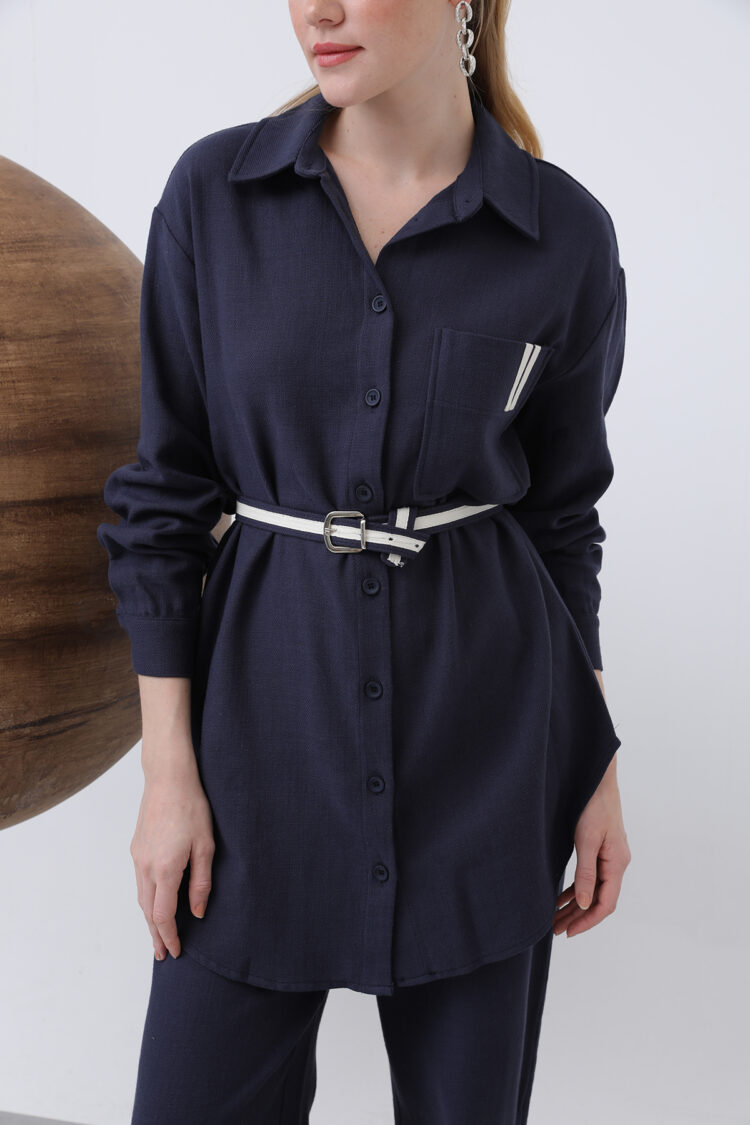 Ruched Waist And Pocket Detailed Shirt And Pants Set