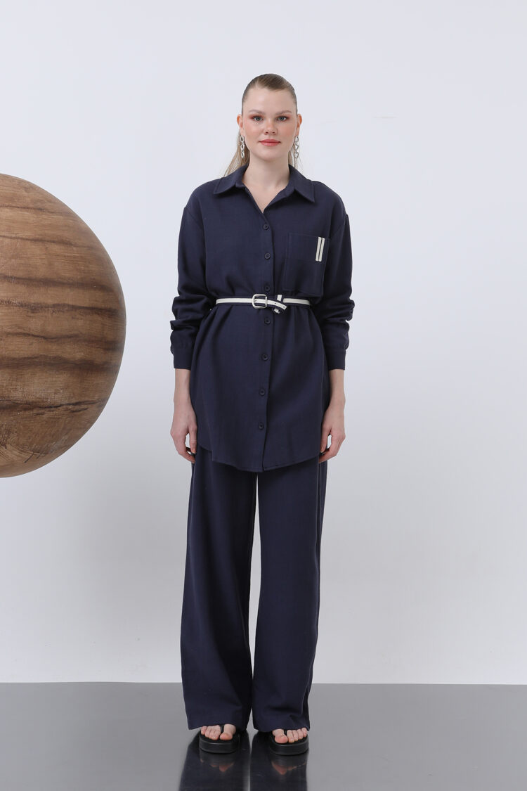 Ruched Waist And Pocket Detailed Shirt And Pants Set