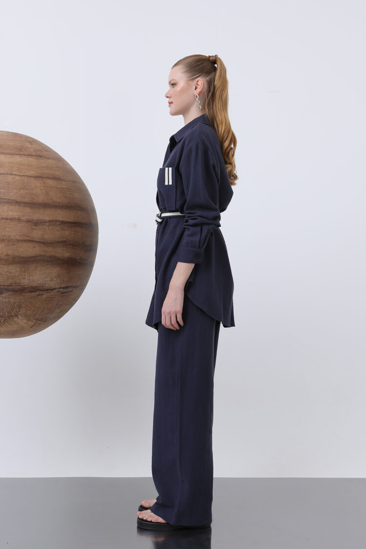 Ruched Waist And Pocket Detailed Shirt And Pants Set