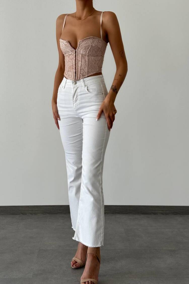High Waist Wrist Length Tassel DetailedJeans