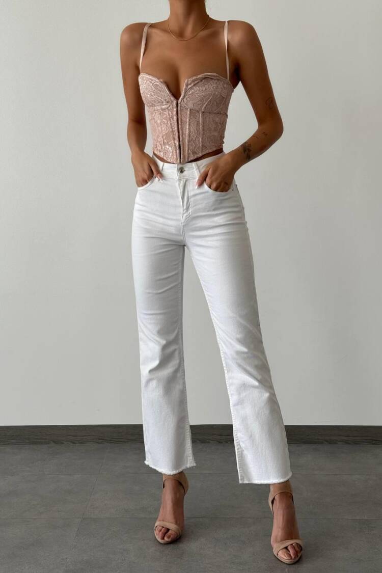 High Waist Wrist Length Tassel DetailedJeans