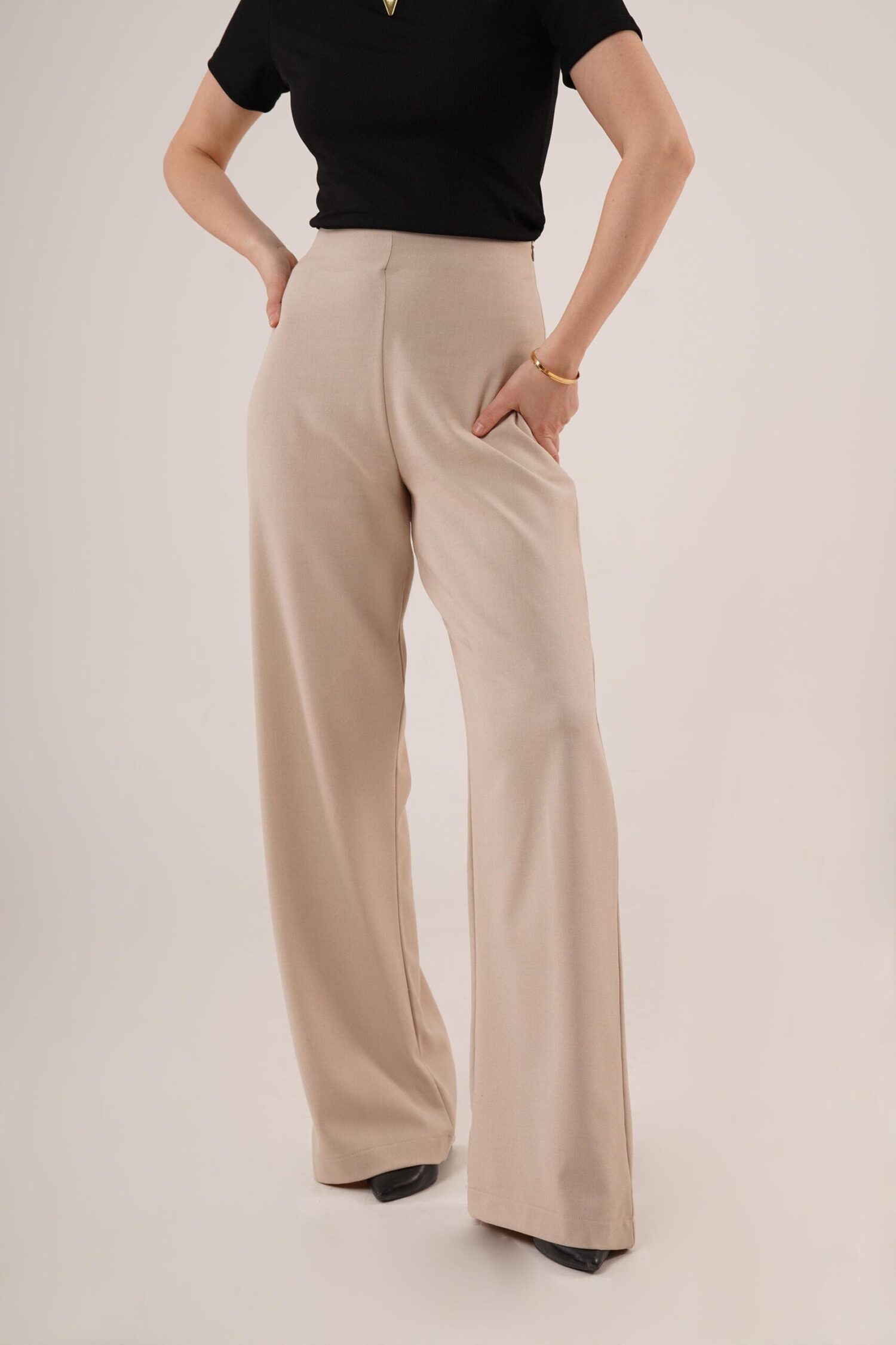 WholesaleFabric Pants With Loose Leg Side Zipper - Lustrin - Globality Store - Women Clothes Wholesale Turkey