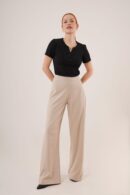 WholesaleFabric Pants With Loose Leg Side Zipper - Lustrin - Globality Store - Women Clothes Wholesale Turkey