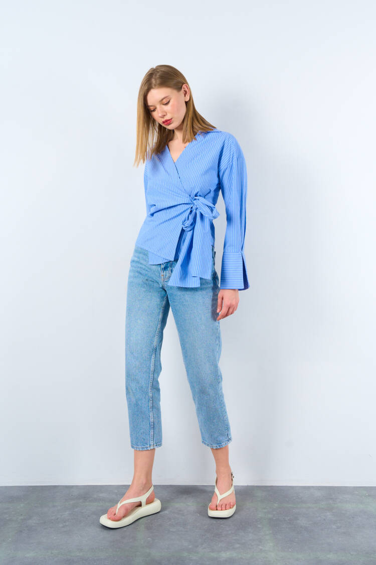 Side Tie Shirt - -White - Qustyle - Globality Store - Women Clothes Wholesale Turkey