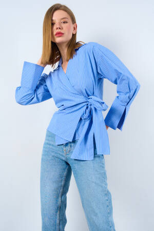 Side Tie Shirt - -White - Qustyle - Globality Store - Women Clothes Wholesale Turkey