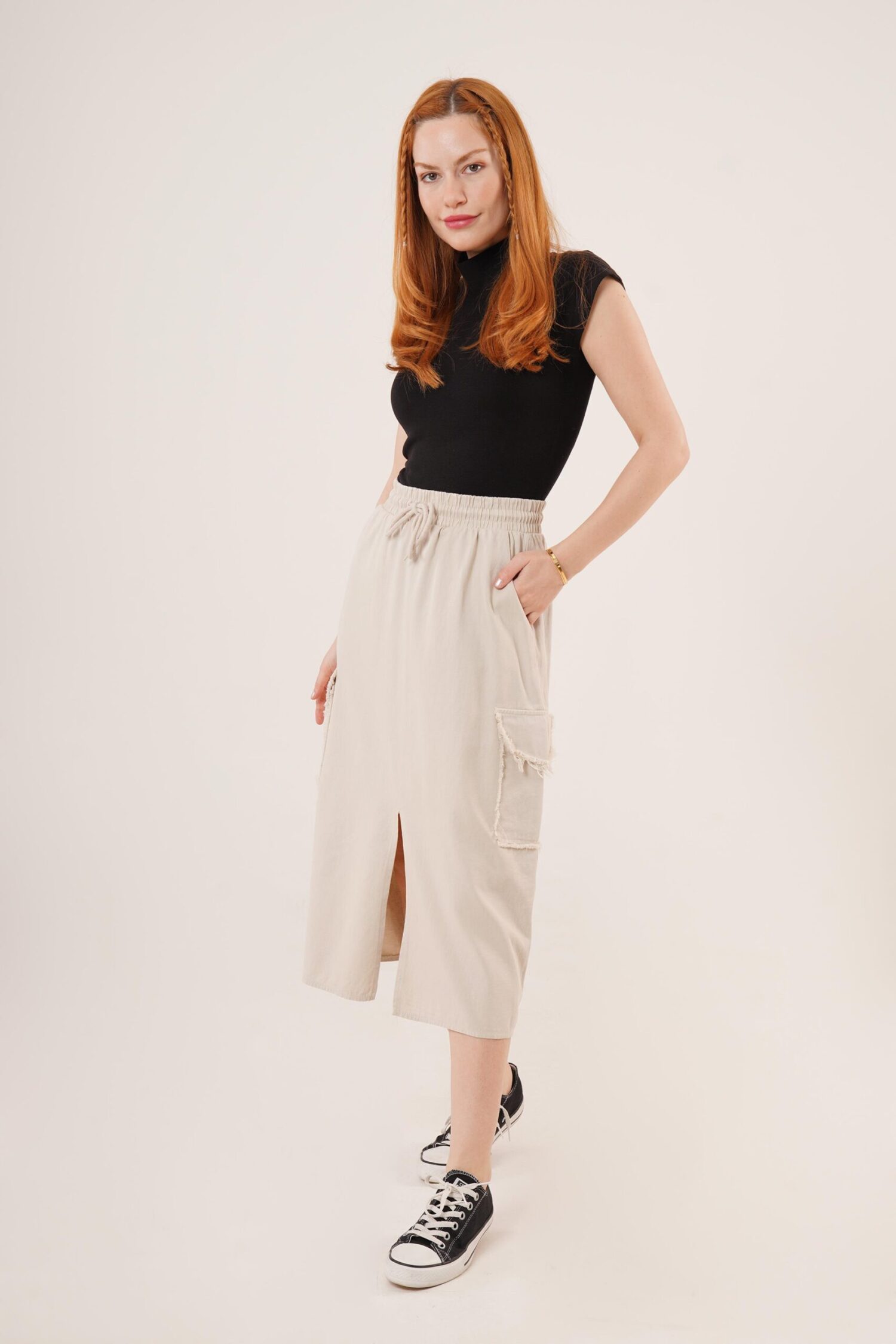 WholesaleSkirt With Front Slit Pocket Detailed - Lustrin - Globality Store - Women Clothes Wholesale Turkey