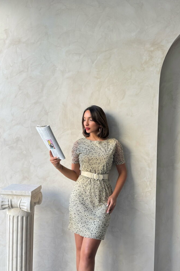 StoneBelted Short Sleeve Wholesale Dress