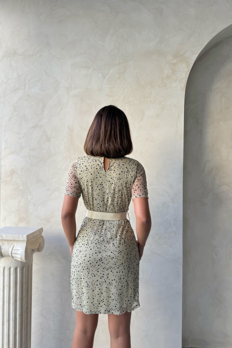 StoneBelted Short Sleeve Wholesale Dress