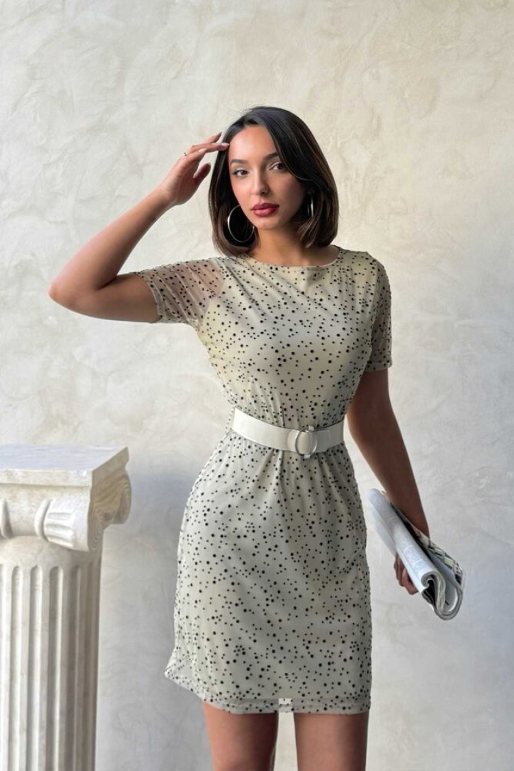 StoneBelted Short Sleeve Wholesale Dress - Topshow - Globality Store - Women Clothes Wholesale Turkey