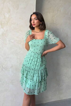 Çağla Kayak Collar Floral Wholesale Skirt Ruffle Short Sleeve Wholesale Dress - Topshow - Globality Store - Women Clothes Wholesale Turkey