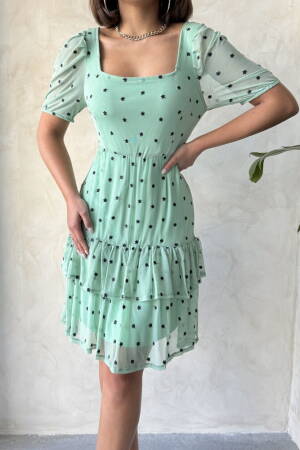Çağla Kayak Collar Floral Wholesale Skirt Ruffle Short Sleeve Wholesale Dress - Topshow - Globality Store - Women Clothes Wholesale Turkey