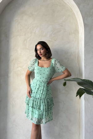 Çağla Kayak Collar Floral Wholesale Skirt Ruffle Short Sleeve Wholesale Dress - Topshow - Globality Store - Women Clothes Wholesale Turkey