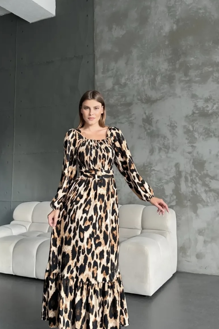 Patterned Dress - Ezgi Nisantasi - Globality Store - Women Clothes Wholesale Turkey