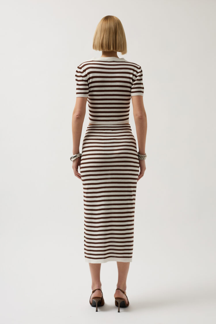 Striped Midi Textured Skirt - White