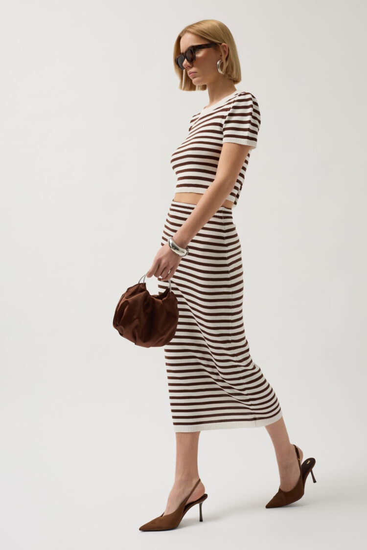 Striped Midi Textured Skirt - White - Black Fashion - Globality Store - Women Clothes Wholesale Turkey