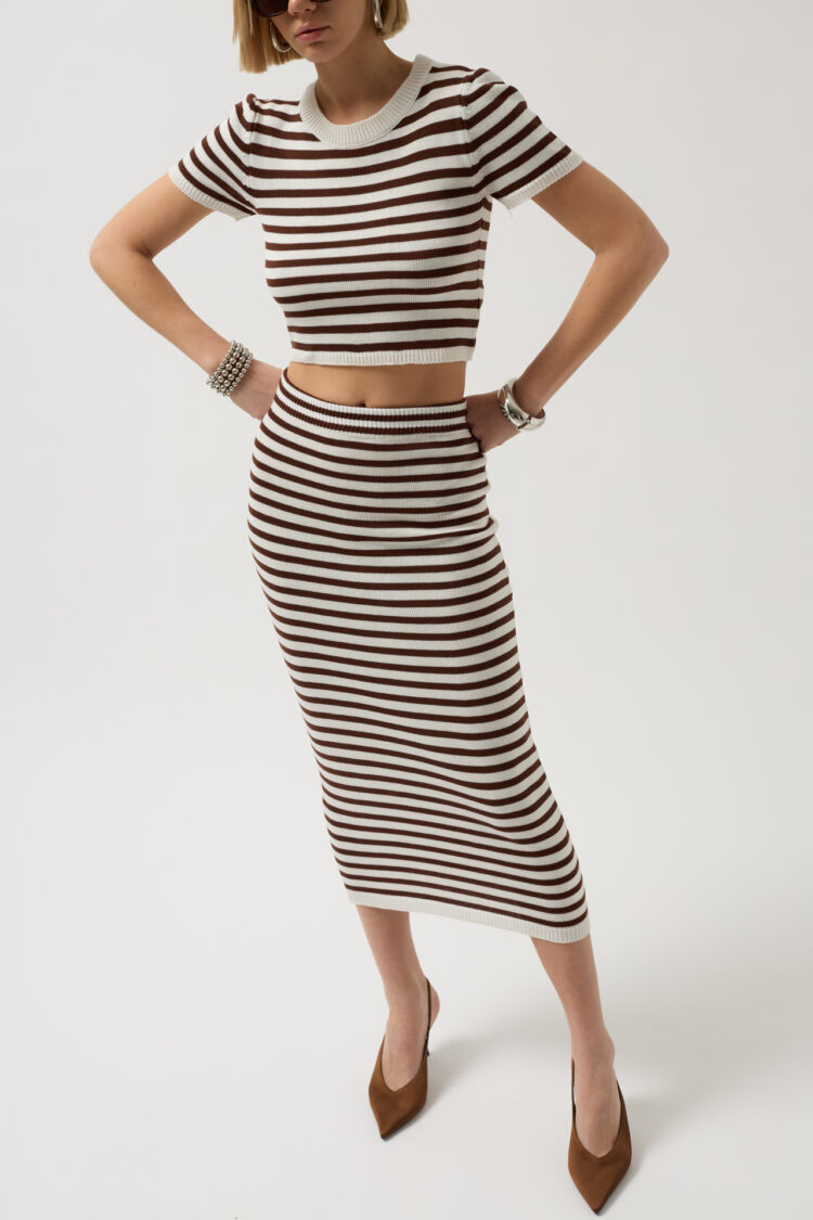 Striped Midi Textured Skirt - White