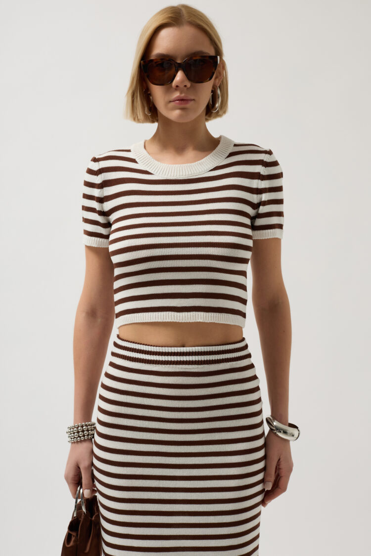 Striped Midi Textured Skirt - White