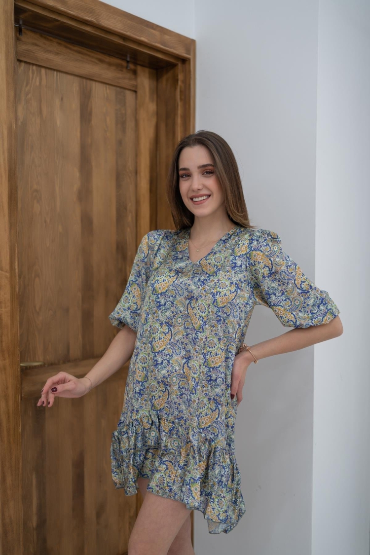 Patterned Satin Dress - Multicolor