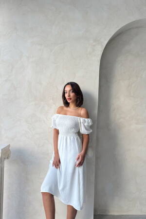 D2334 Gipeli Boat Neck Linen Dress - Topshow - Globality Store - Women Clothes Wholesale Turkey