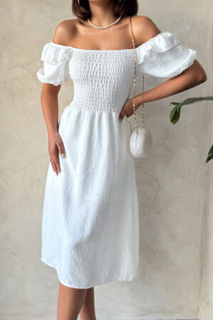 D2334 Gipeli Boat Neck Linen Dress - Topshow - Globality Store - Women Clothes Wholesale Turkey