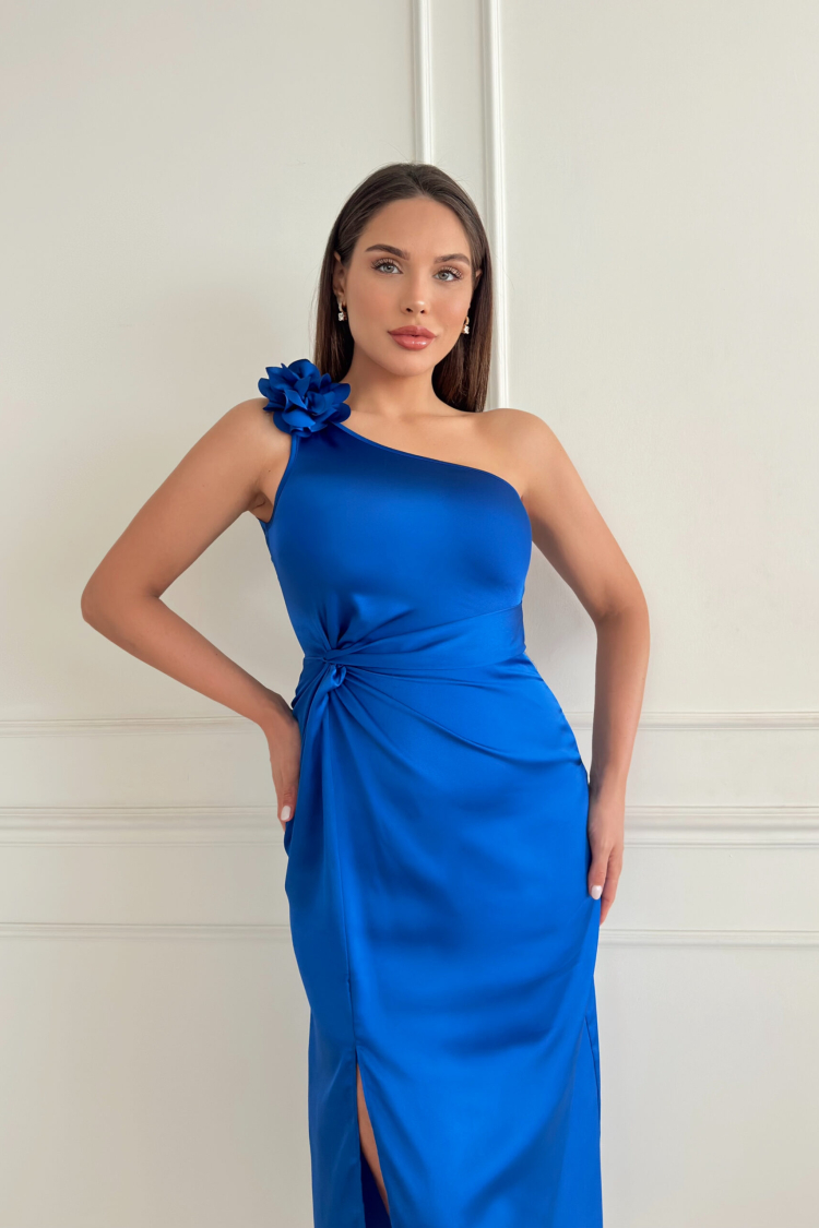 Ruffle Floral Detailed Cobe Satin Dress - Saks