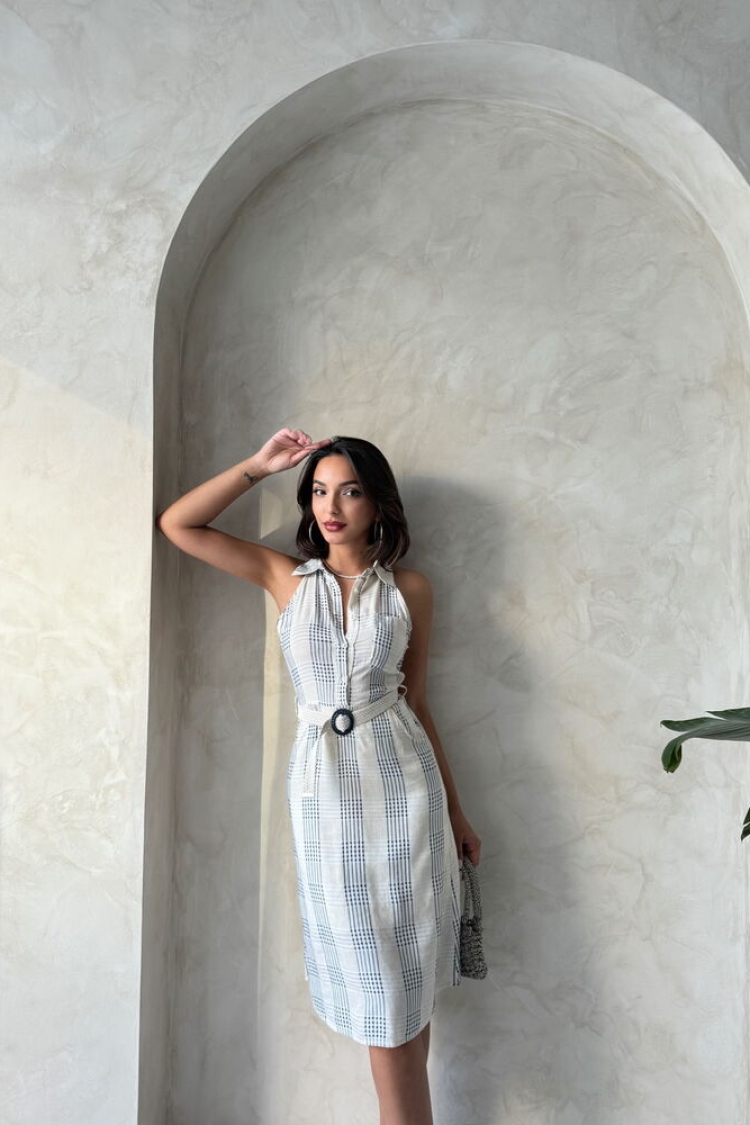 Linen Linen Belted Zero Sleeve Wholesale Dress
