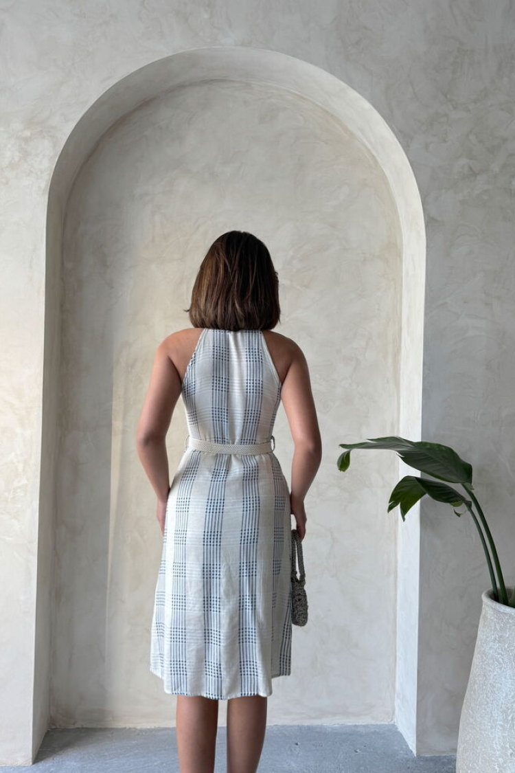 Linen Linen Belted Zero Sleeve Wholesale Dress