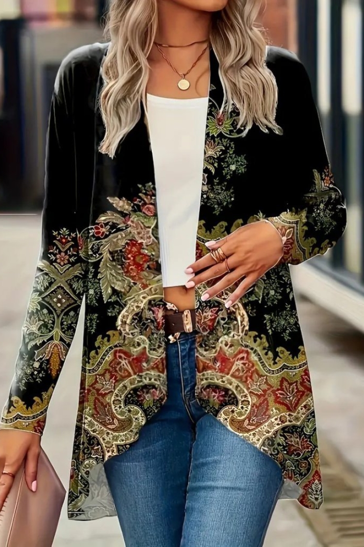 Women's Long Sleeve Front Open Pattern Charcoal Diver Jacket - Black - Janes - Globality Store - Women Clothes Wholesale Turkey