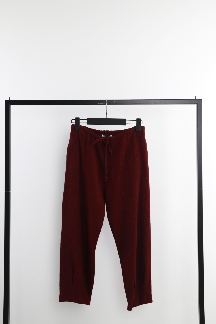 Leg Pleated Pants - Burgundy - Cream Rouge - Globality Store - Women Clothes Wholesale Turkey