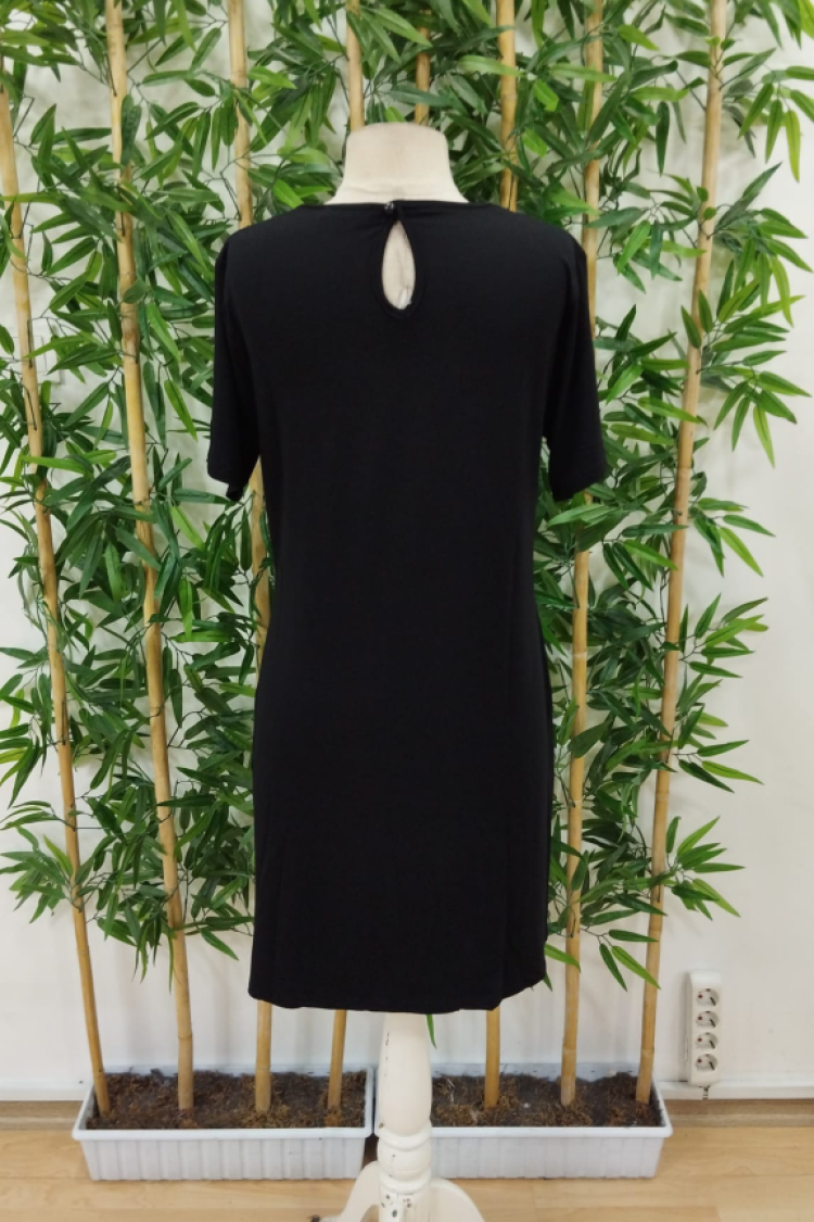 Women's Short Sleeve Lace Collar Short Viscose Dress - Black