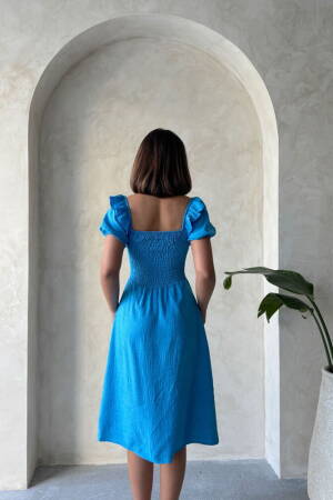 D2334 Gipeli Boat Neck Linen Dress - Dark - Topshow - Globality Store - Women Clothes Wholesale Turkey