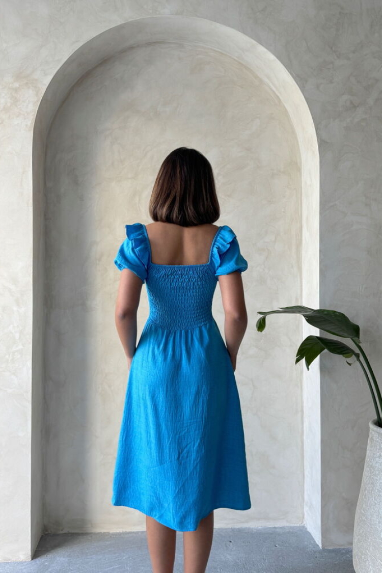 D2334 Gipeli Boat Neck Linen Dress - Dark