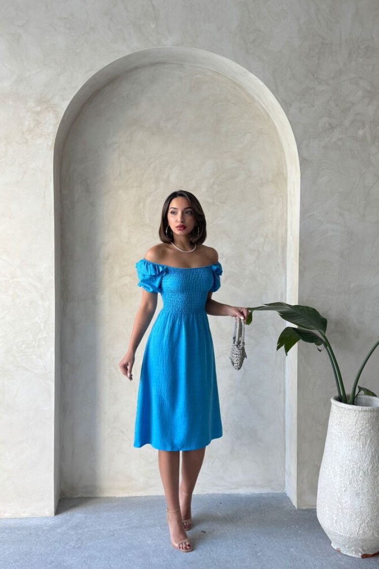 D2334 Gipeli Boat Neck Linen Dress - Dark