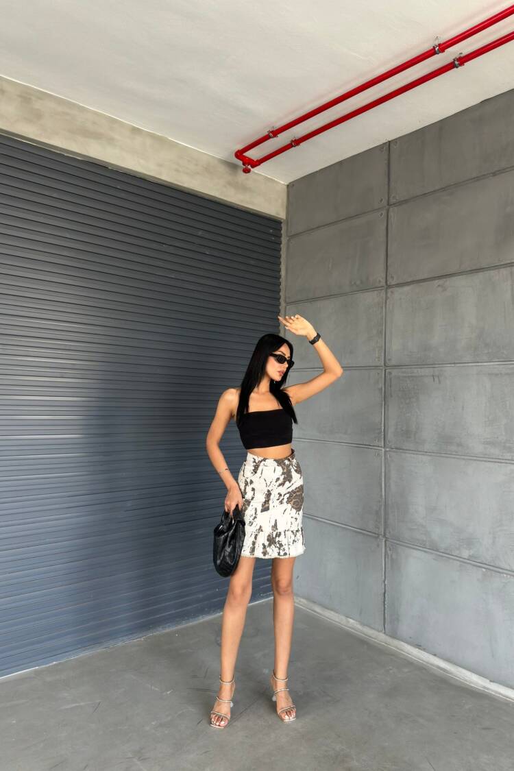 Leopard Gabardine Fabric Ruffle Skirt - Radica Fashion - Globality Store - Women Clothes Wholesale Turkey