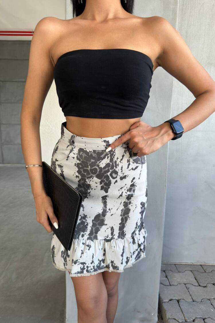 Leopard Gabardine Fabric Ruffle Skirt