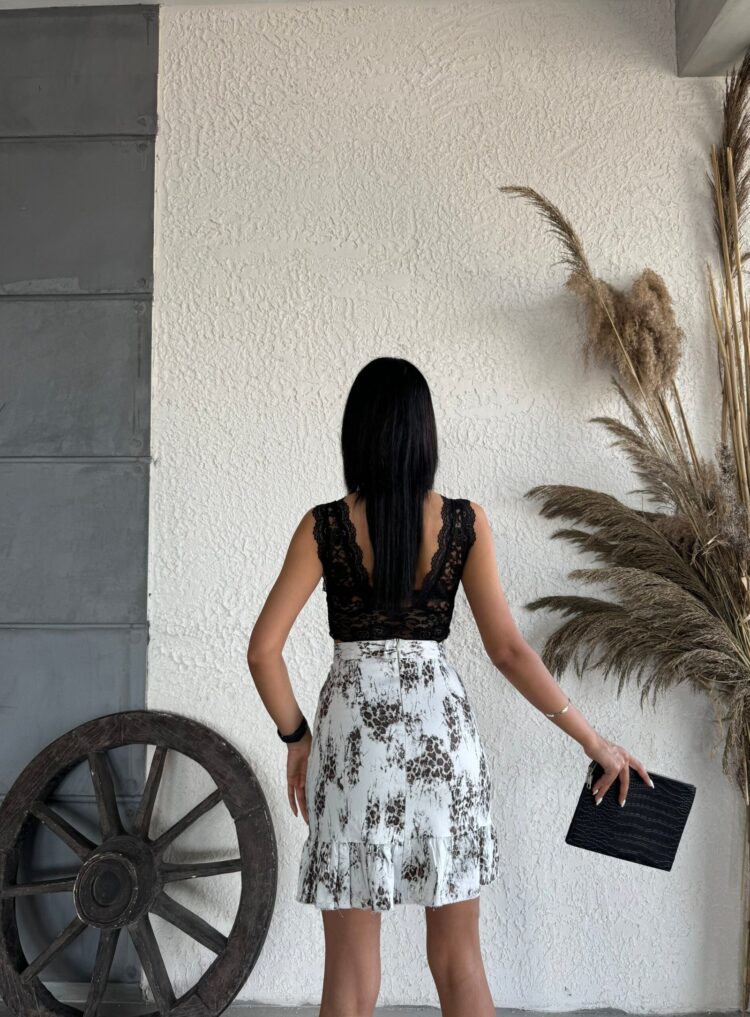Leopard Gabardine Fabric Ruffle Skirt