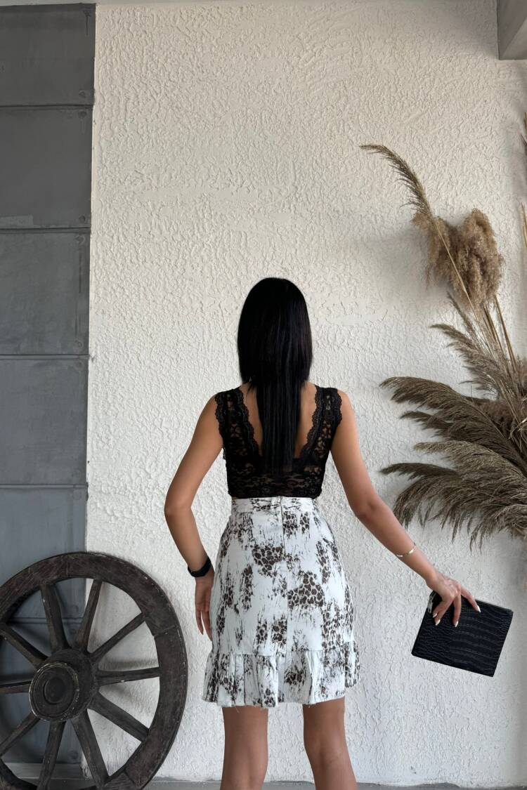 Leopard Gabardine Fabric Ruffle Skirt